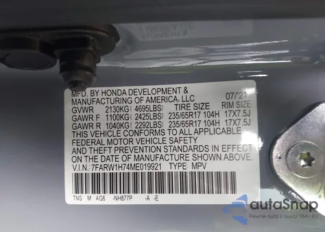 2021 Honda Cr-V 2Wd Special Edition from USA, damaged, VIN 7FARW1H74ME019921